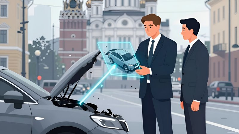 Юрист с голографической реконструкцией аварии, демонстрирующий тренды 2026 года по оспариванию ДТП в Санкт-Петербурге